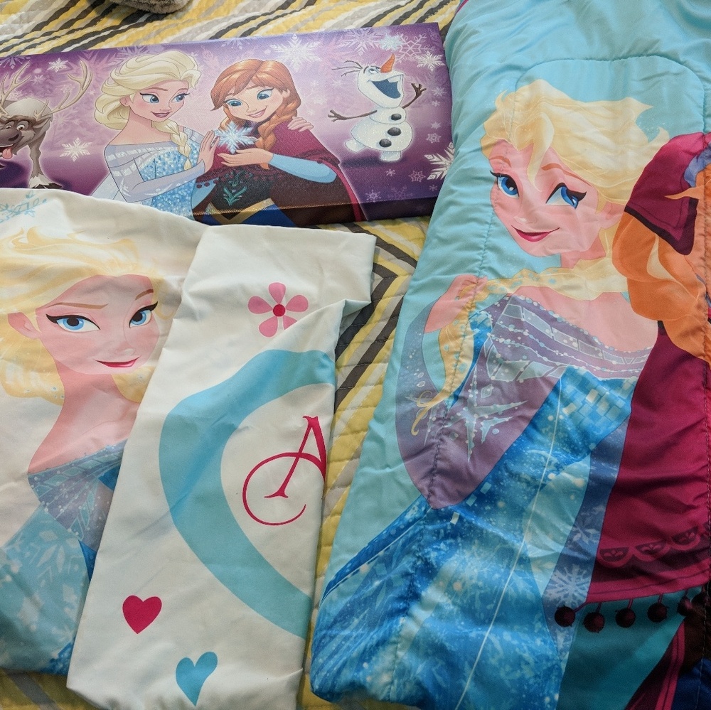 Frozen twin comforter set and canvas art